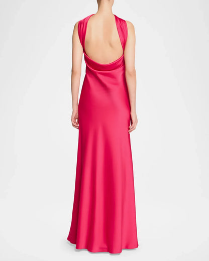 Refined Beautiful Timeless Special Occasion Elegant Satin Mermaid Halter Backless Evening Dress