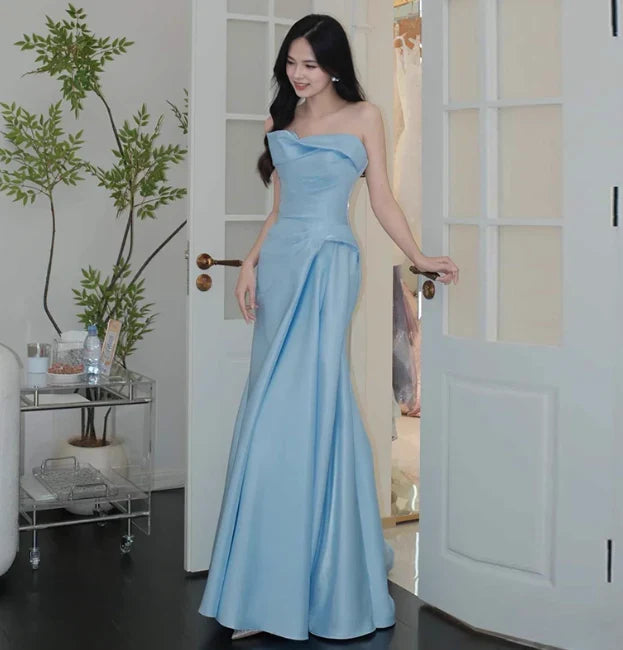 Sky Blue Mermaid Strapless Sky Floor-Length Evening Dress