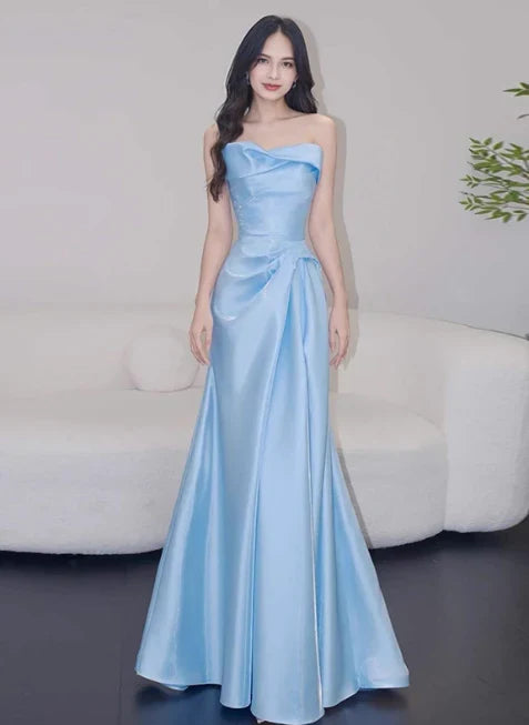 Sky Blue Mermaid Strapless Sky Floor-Length Evening Dress