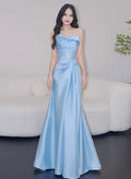 Sky Blue Mermaid Strapless Sky Floor-Length Evening Dress