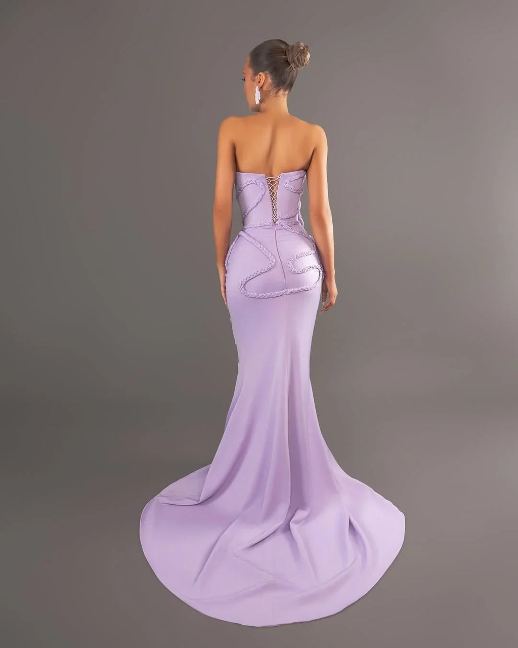 Lavender Mermaid Strapless Sleeveless Braided Maxi Prom Dress