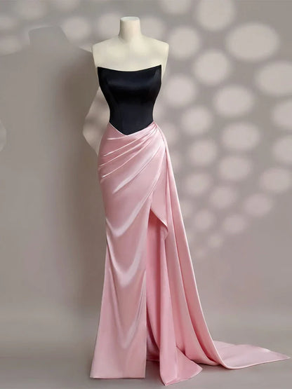 Stylish Refined Beautiful Timeless Elegant Lace Mermaid Strapless Sleeveless Floor-Length Prom Dress