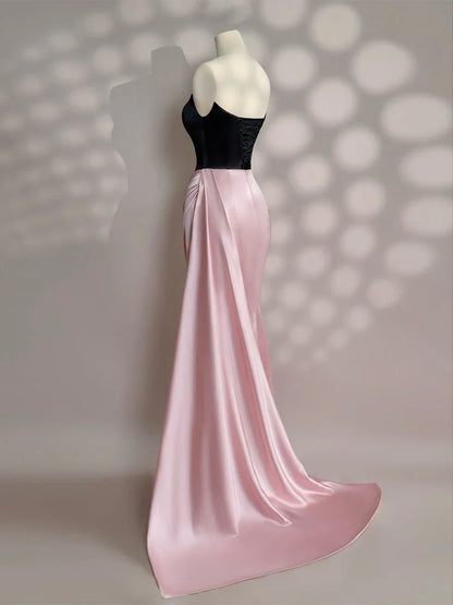 Stylish Refined Beautiful Timeless Elegant Lace Mermaid Strapless Sleeveless Floor-Length Prom Dress