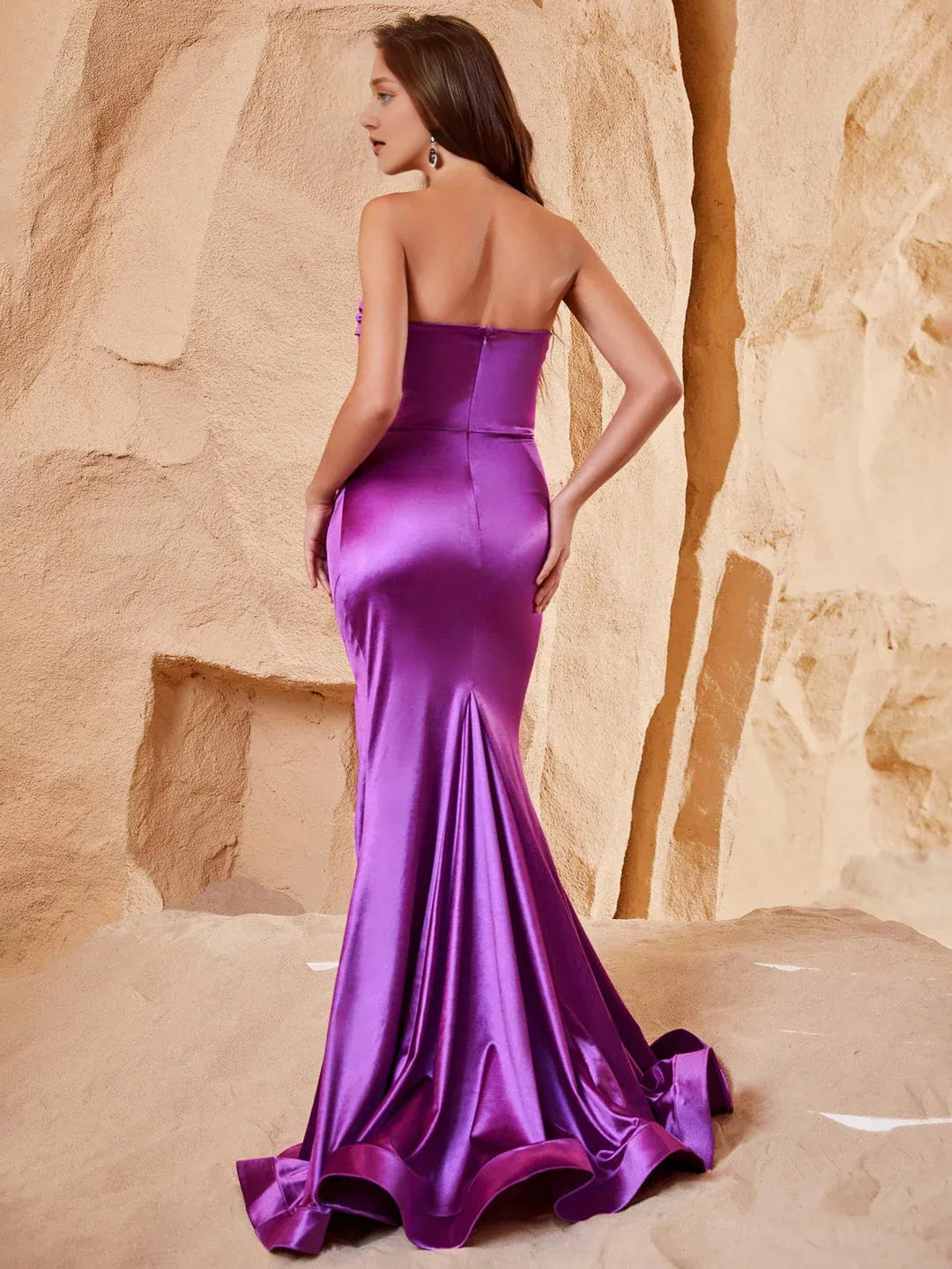 Stylish Refined Beautiful Timeless Elegant Red Satin Mermaid Strapless Sleeveless Prom Dress
