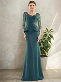 Mermaid Sweetheart 3/4-Sleeve Back Zip Floor-Length Mother Of The Bride Dresses with Appliques
