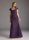 Mermaid Sweetheart Cap-Sleeve Sequins Back Zip Floor-Length Mother of the Bride Dress