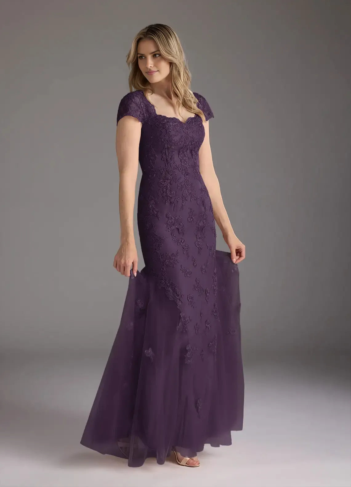 Mermaid Sweetheart Cap-Sleeve Sequins Back Zip Floor-Length Mother of the Bride Dress
