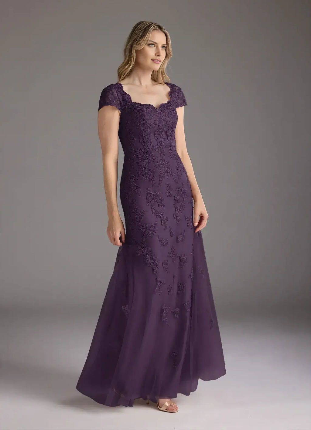 Mermaid Sweetheart Cap-Sleeve Sequins Back Zip Floor-Length Mother of the Bride Dress