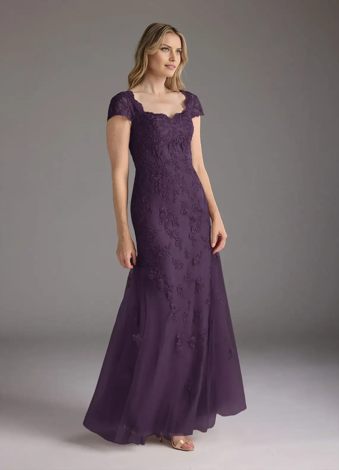 Mermaid Sweetheart Cap-Sleeve Sequins Back Zip Floor-Length Mother of the Bride Dress