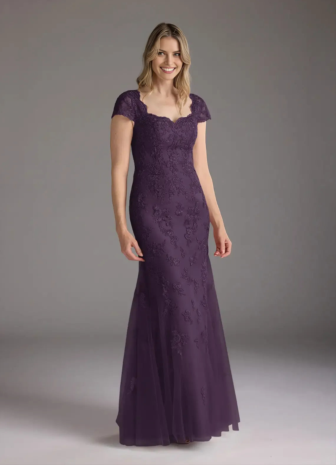 Mermaid Sweetheart Cap-Sleeve Sequins Back Zip Floor-Length Mother of the Bride Dress