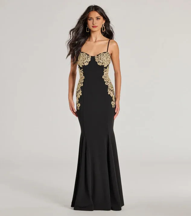 Stylish Refined Beautiful Elegant Gold Lace Mermaid Sweetheart Sleeveless Floor-Length Prom Dress