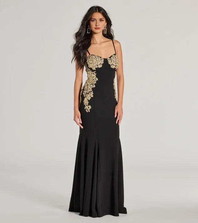Stylish Refined Beautiful Elegant Gold Lace Mermaid Sweetheart Sleeveless Floor-Length Prom Dress