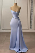 Sky Blue Mermaid Spaghetti Straps Sleeveless Rhinestones Sky Maxi Prom Dress