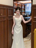 Ivory Mermaid Sweetheart Neck Sleeveless Ruched Maxi Prom Dress