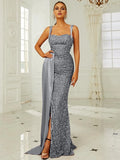 Refined Beautiful Timeless Chic Elegant Silver Satin Mermaid Sweetheart Sleeveless Prom Dress