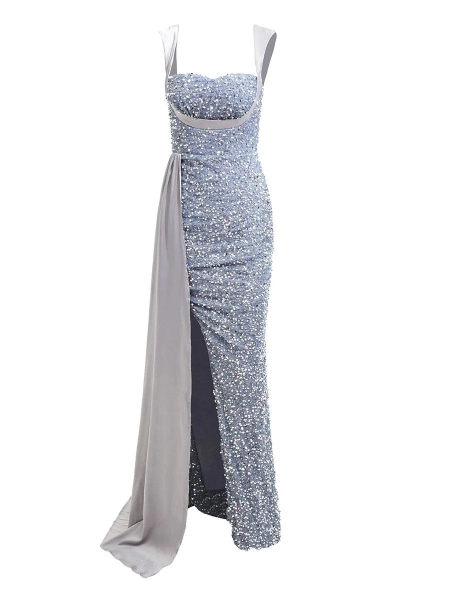 Refined Beautiful Timeless Chic Elegant Silver Satin Mermaid Sweetheart Sleeveless Prom Dress