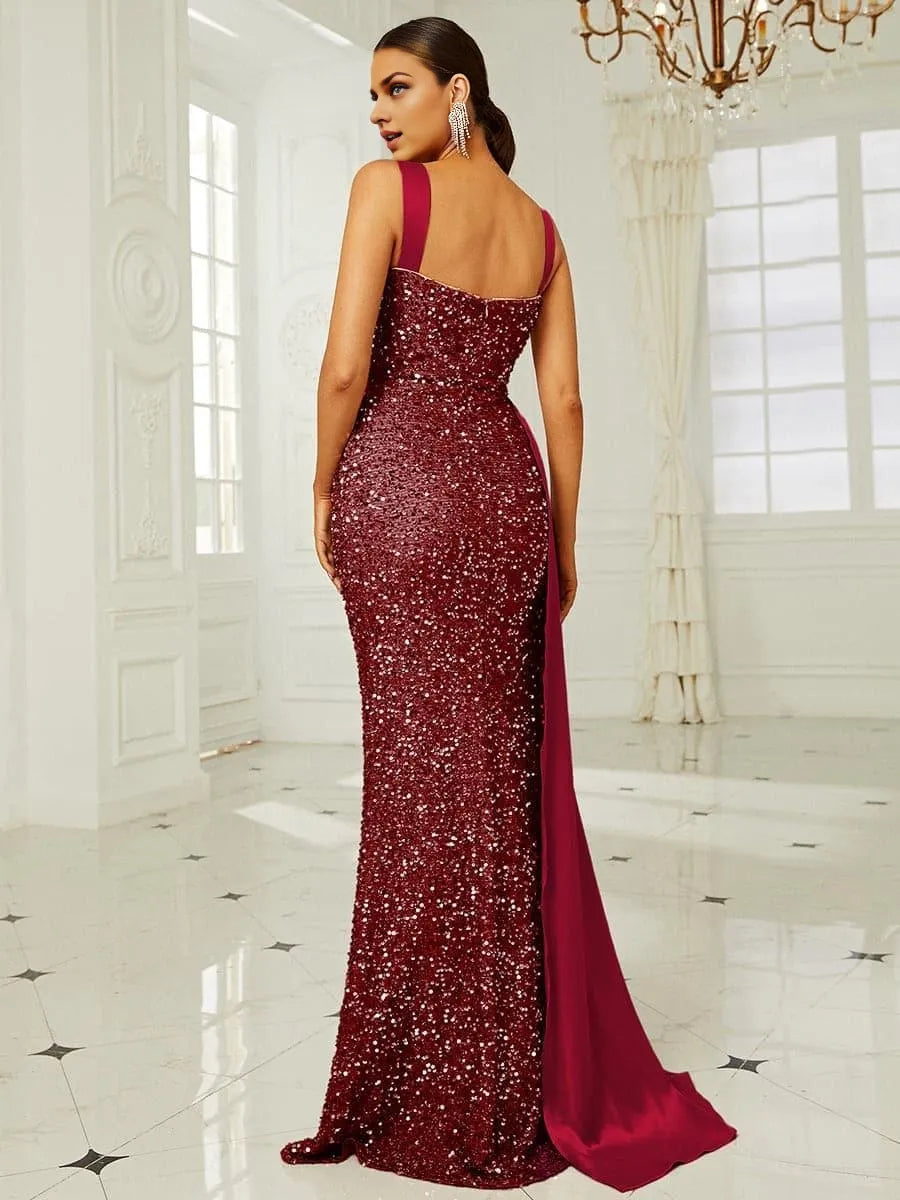 Stylish Refined Beautiful Timeless Elegant Burgundy Satin Mermaid Sweetheart Sleeveless Prom Dress