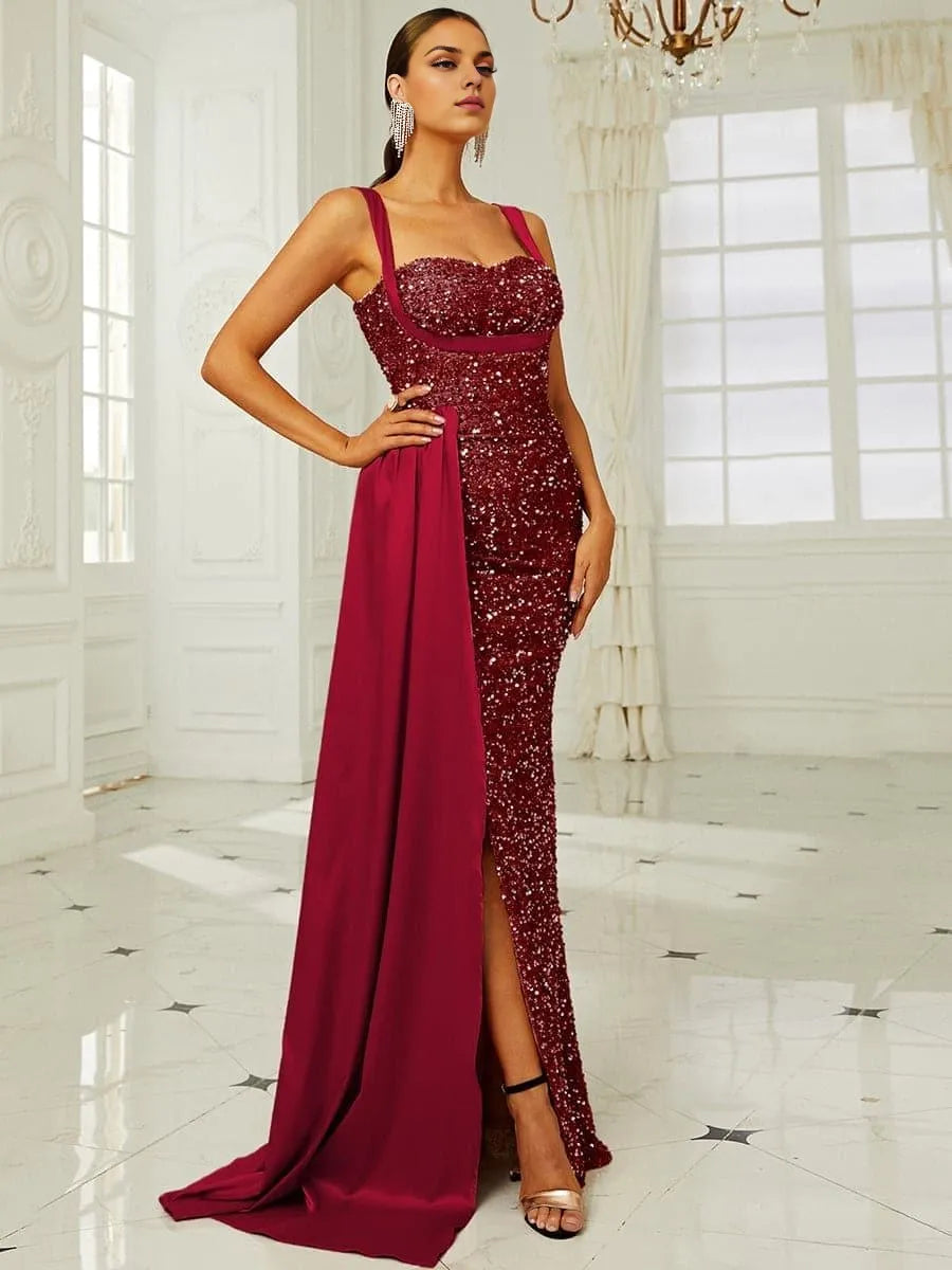 Stylish Refined Beautiful Timeless Elegant Burgundy Satin Mermaid Sweetheart Sleeveless Prom Dress