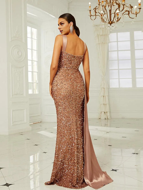 Beautiful Timeless Chic Elegant Rose Gold Satin Mermaid Sweetheart Sleeveless Prom Dress