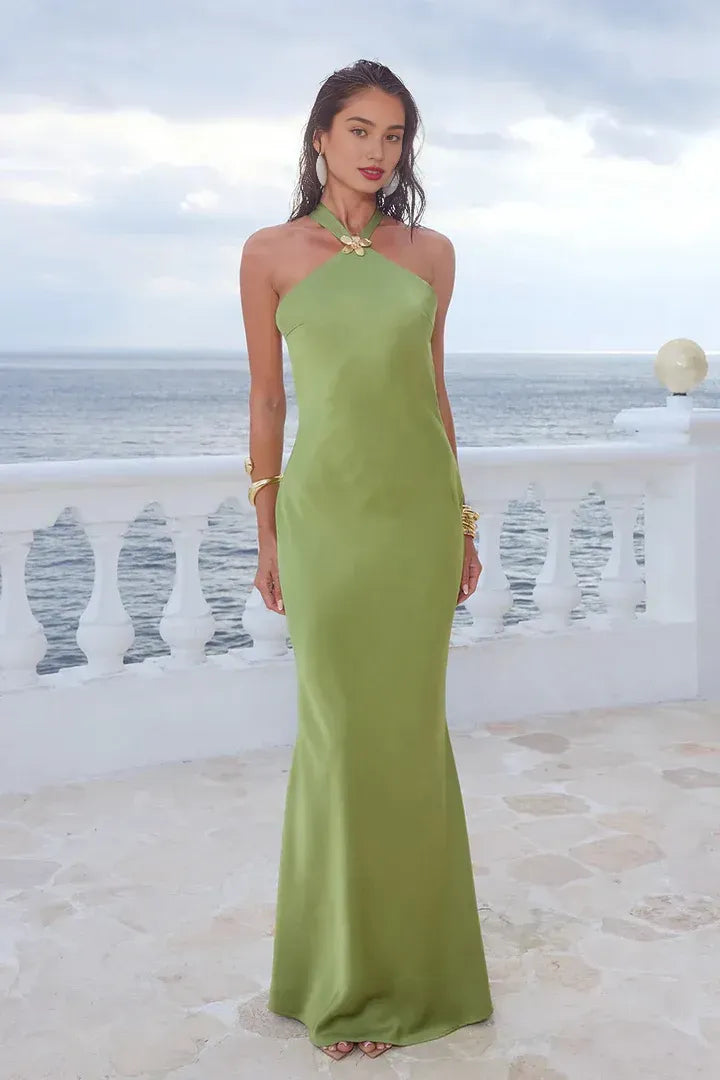 Timeless Special Occasion Sophisticated Graceful Elegant Mermaid Halter Sleeveless Floor-Length Prom Dress