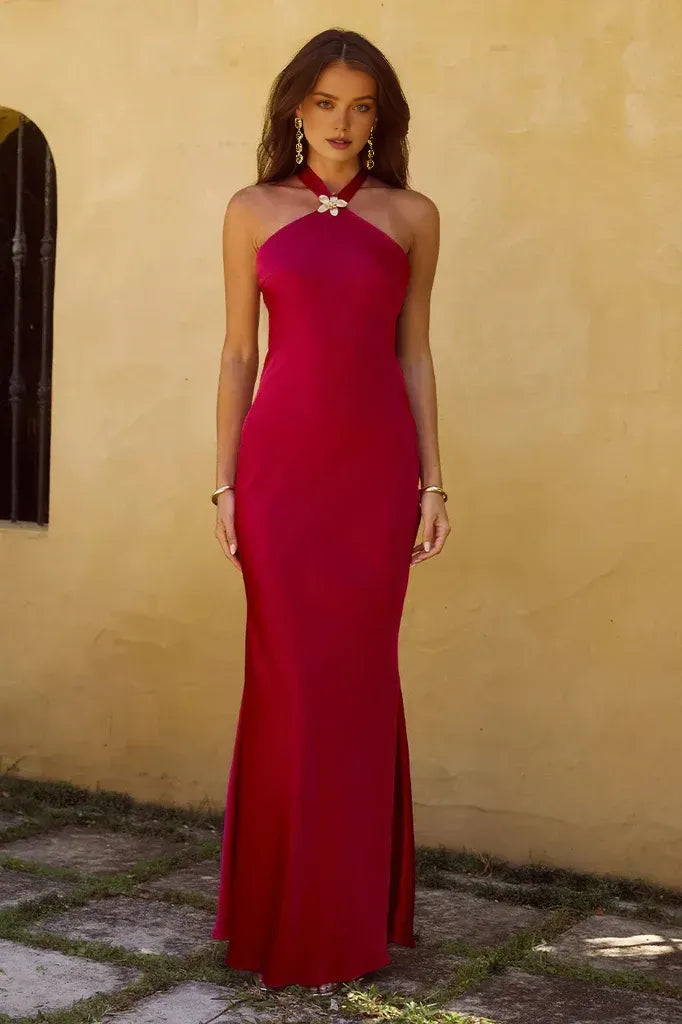 Timeless Special Occasion Sophisticated Graceful Elegant Mermaid Halter Sleeveless Floor-Length Prom Dress