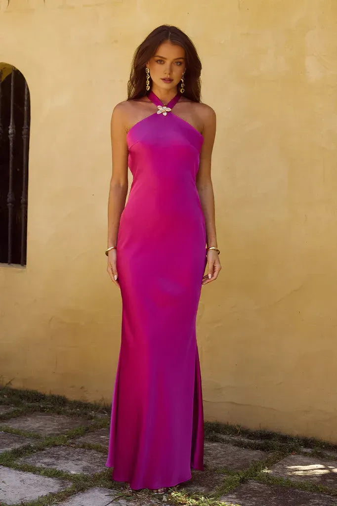 Timeless Special Occasion Sophisticated Graceful Elegant Mermaid Halter Sleeveless Floor-Length Prom Dress