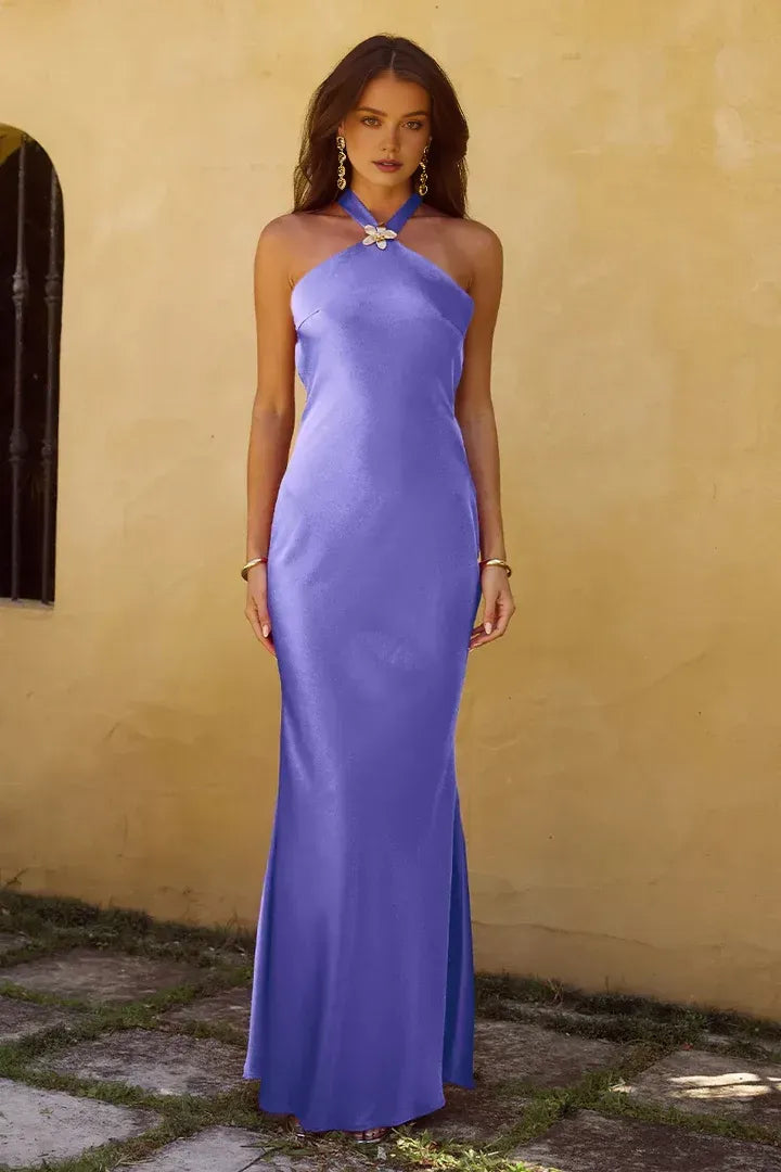 Timeless Special Occasion Sophisticated Graceful Elegant Mermaid Halter Sleeveless Floor-Length Prom Dress