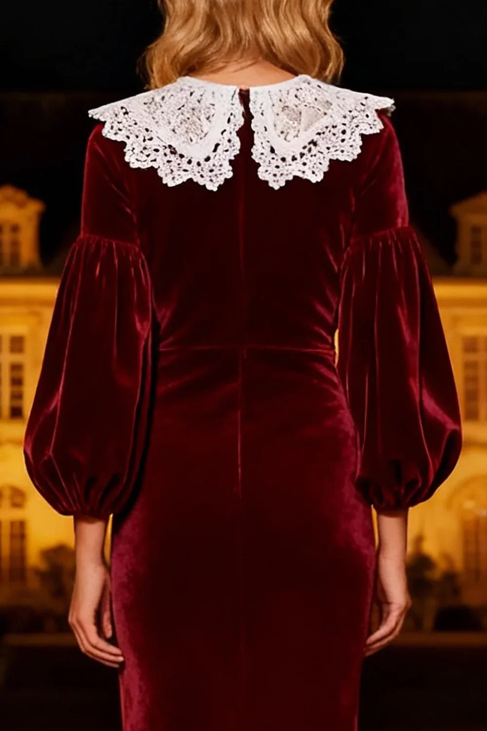 Timeless Elegant Burgundy Velvet Mermaid High Neck Long Sleeve Long Prom Dress