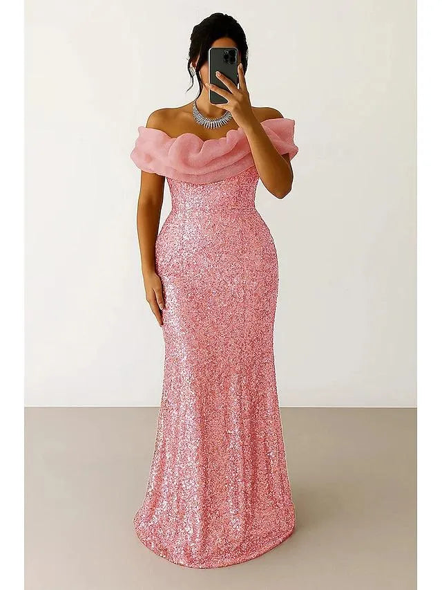 Special Occasion Sophisticated Graceful Stylish Elegant Hot Pink Sequins Mermaid Sleeveless Prom Dress