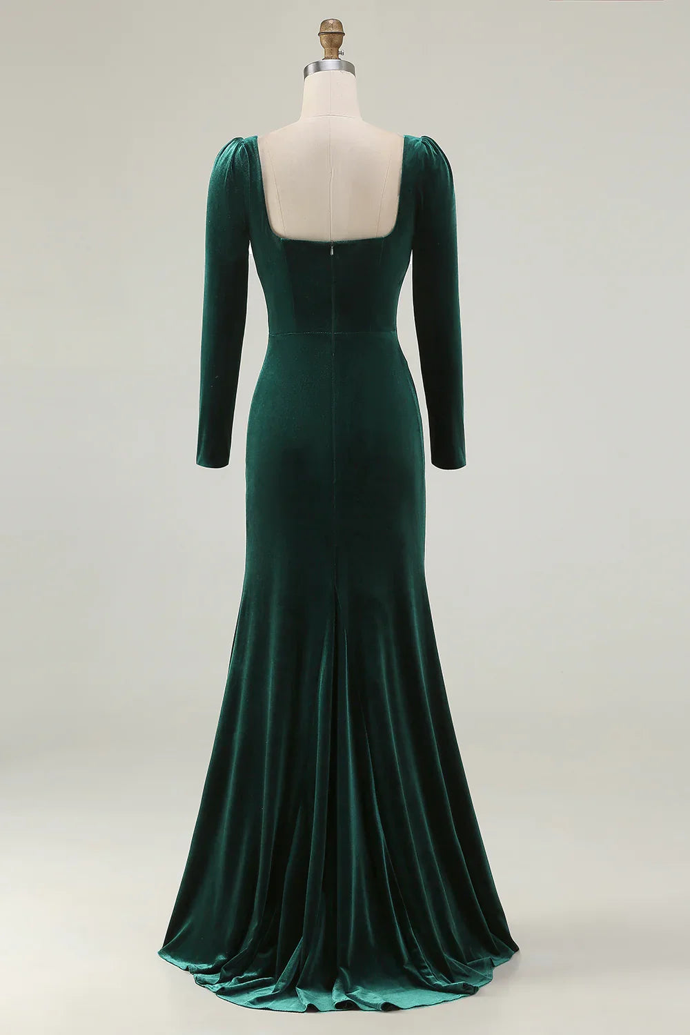Elegant Emerald Green Velvet Mermaid Square Neck Long Sleeve Floor-Length Evening Dress