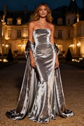 Special Occasion Sophisticated Graceful Elegant Silver Velvet Mermaid Strapless Sleeveless Prom Dress