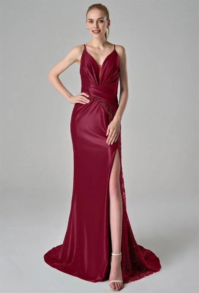 Graceful Stylish Refined Beautiful Timeless Elegant Satin Mermaid V-Neck Sleeveless Prom Dress