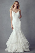 White Mermaid V-Neck Sleeveless Ruffled Long Prom Dresses