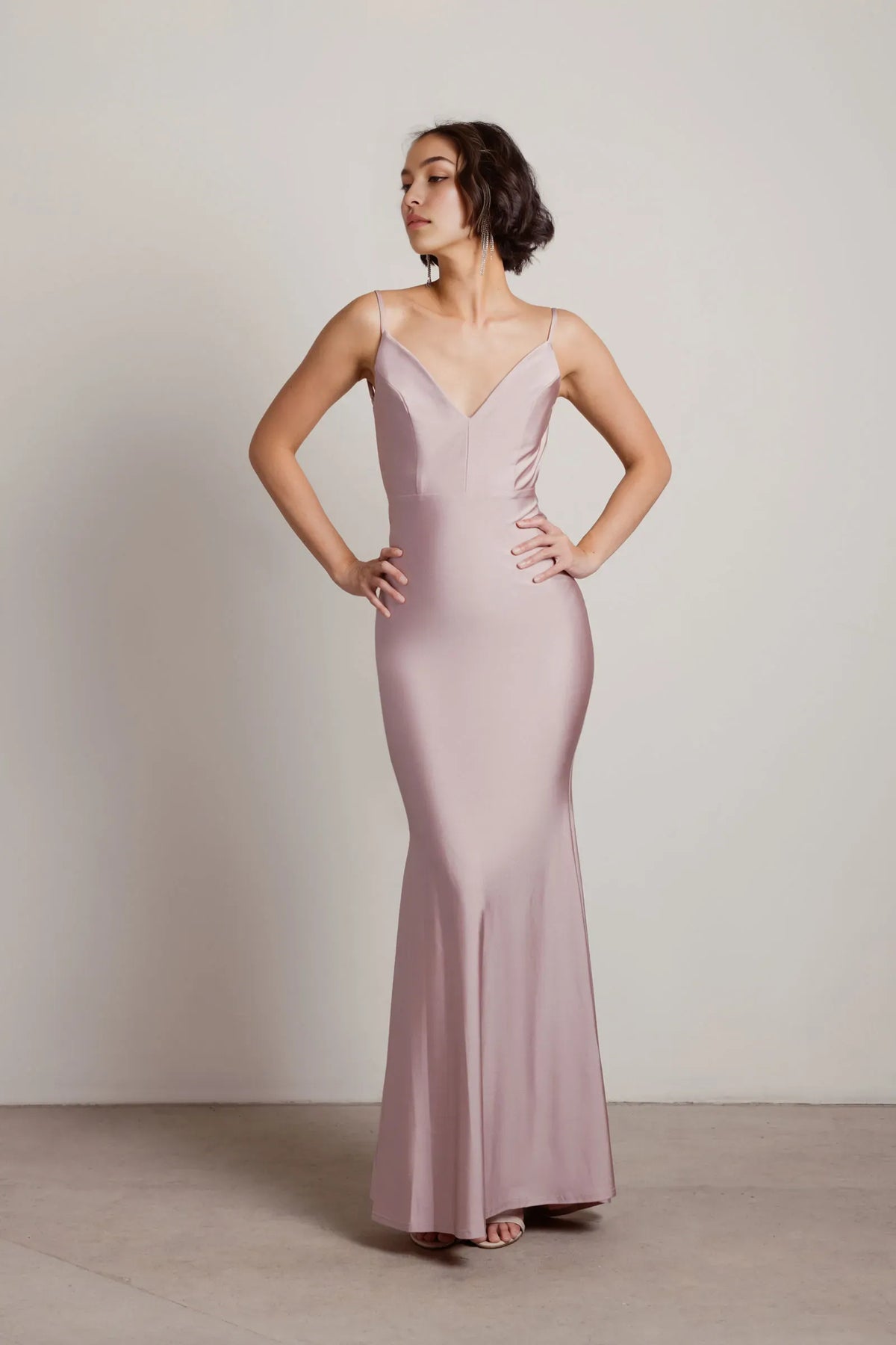 Mermaid V-Neck Spaghetti-Strap Ruched Backless Ankle-Length Prom Dresses