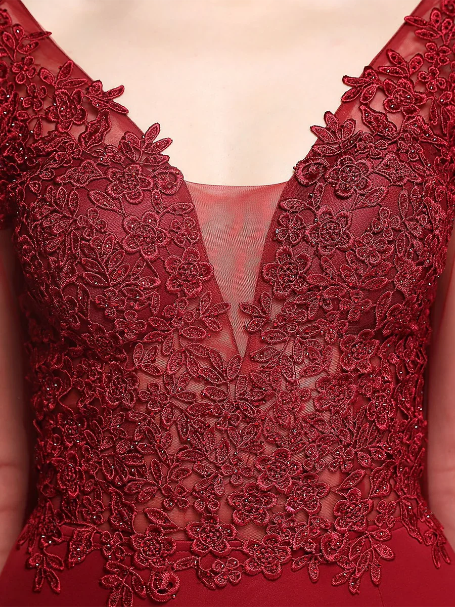 Beautiful Timeless Chic Elegant Burgundy Lace Mermaid Long Sleeve Long Prom Dress