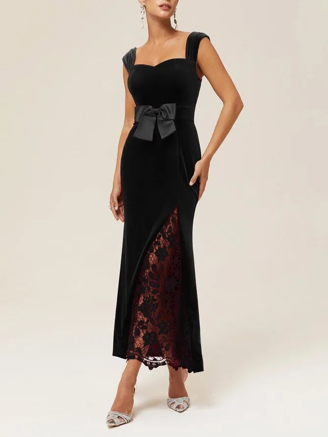 Sophisticated Graceful Stylish Refined Elegant Black Lace Mermaid Sleeveless Floor-Length Evening Dress