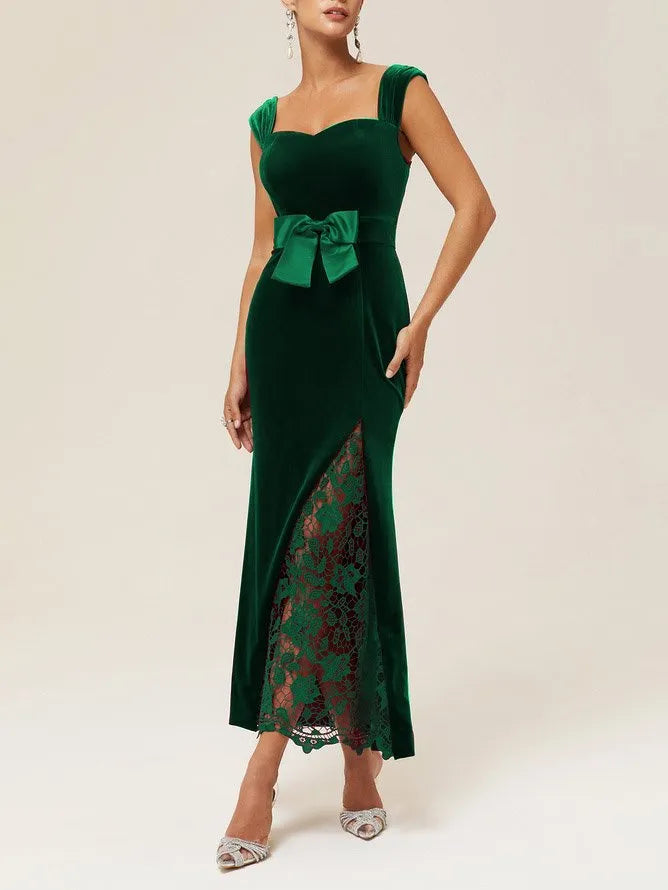 Sophisticated Graceful Stylish Refined Elegant Black Lace Mermaid Sleeveless Floor-Length Evening Dress