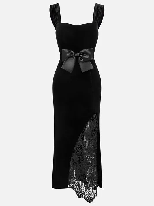 Sophisticated Graceful Stylish Refined Elegant Black Lace Mermaid Sleeveless Floor-Length Evening Dress