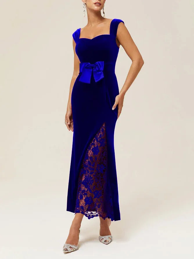 Sophisticated Graceful Stylish Refined Elegant Black Lace Mermaid Sleeveless Floor-Length Evening Dress