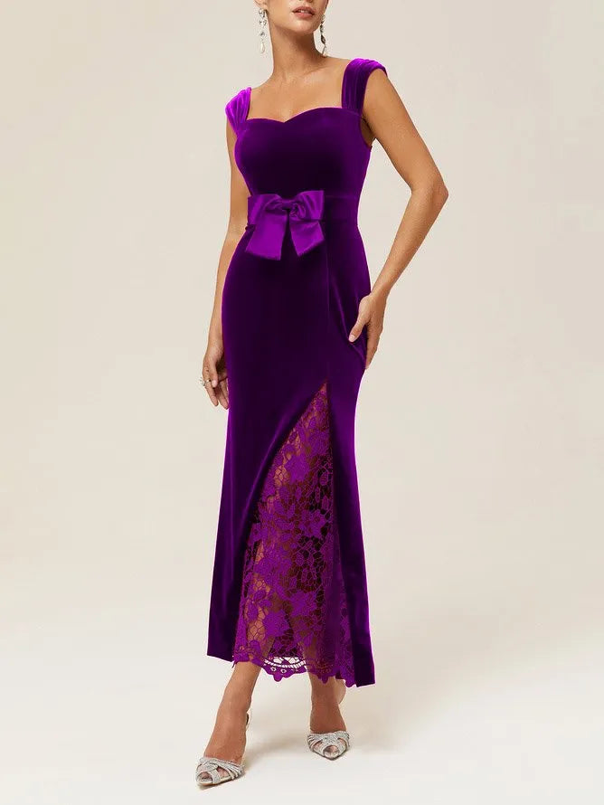 Sophisticated Graceful Stylish Refined Elegant Black Lace Mermaid Sleeveless Floor-Length Evening Dress