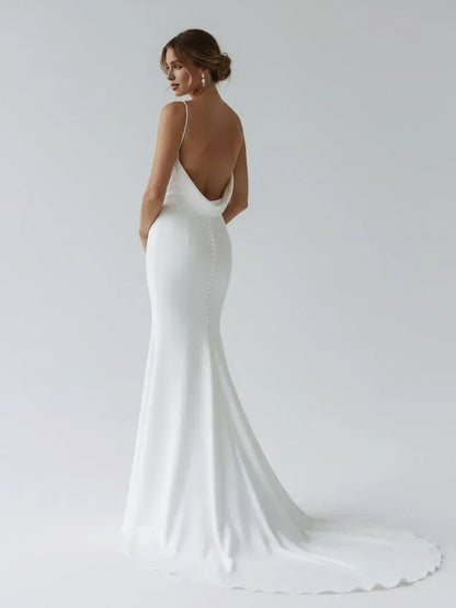 Beautiful Timeless Special Occasion Sophisticated Elegant White Satin Mermaid Sleeveless Wedding Dress