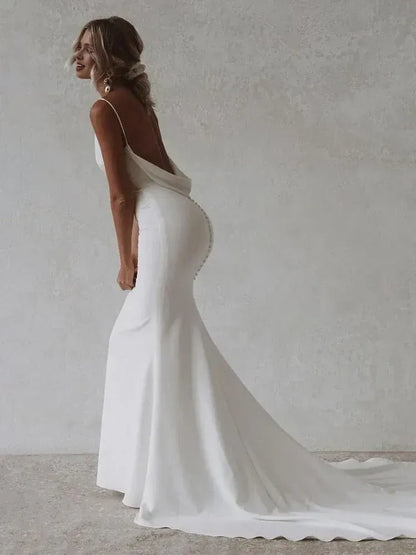 Beautiful Timeless Special Occasion Sophisticated Elegant White Satin Mermaid Sleeveless Wedding Dress