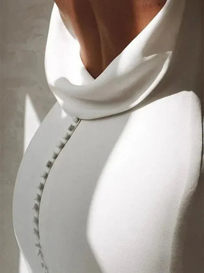 Beautiful Timeless Special Occasion Sophisticated Elegant White Satin Mermaid Sleeveless Wedding Dress