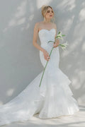 Mermaid Wedding Dress with Strapless Sweetheart Neckline Floral Tiered Train and Fitted Silhouette