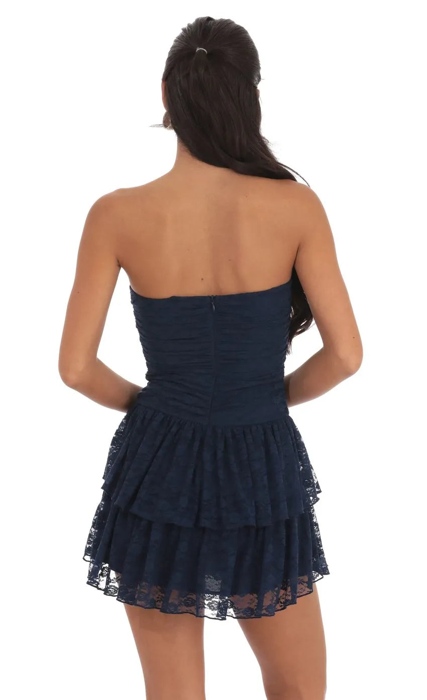 Blue Midnight Homecoming Dresses Ruched Fit Tiered Ruffle Hem Perfect for Confident Homecoming Styles and Magical School Dance Evenings