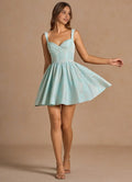 Green Mint Homecoming Dress Square Neck Corset Bodice Flared Skirt for a Polished Timeless Vibe