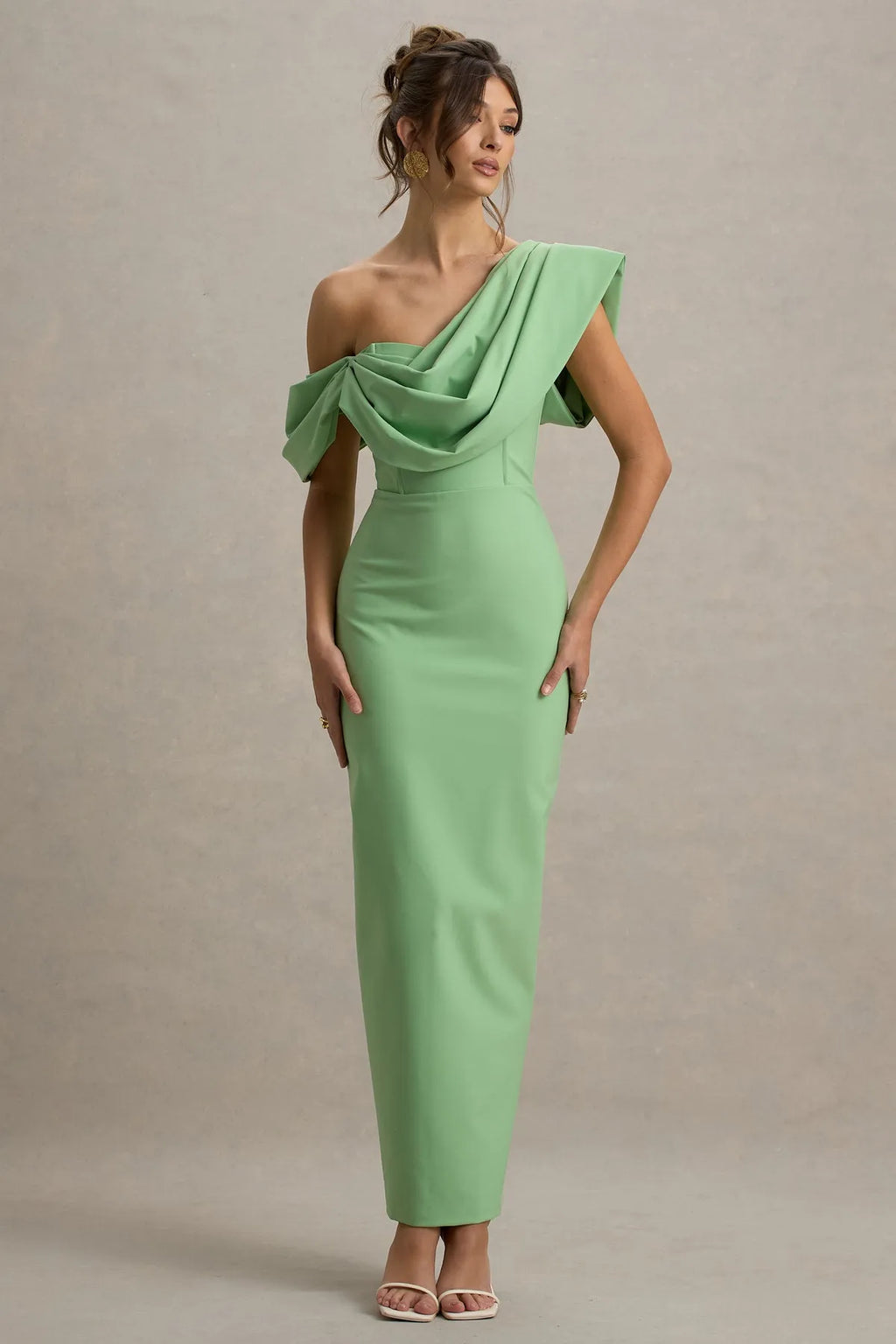 Green Mint One - Shoulder Prom Dress with Draped Ruffle Detail Bodycon Silhouette for Sophisticated Evening Events
