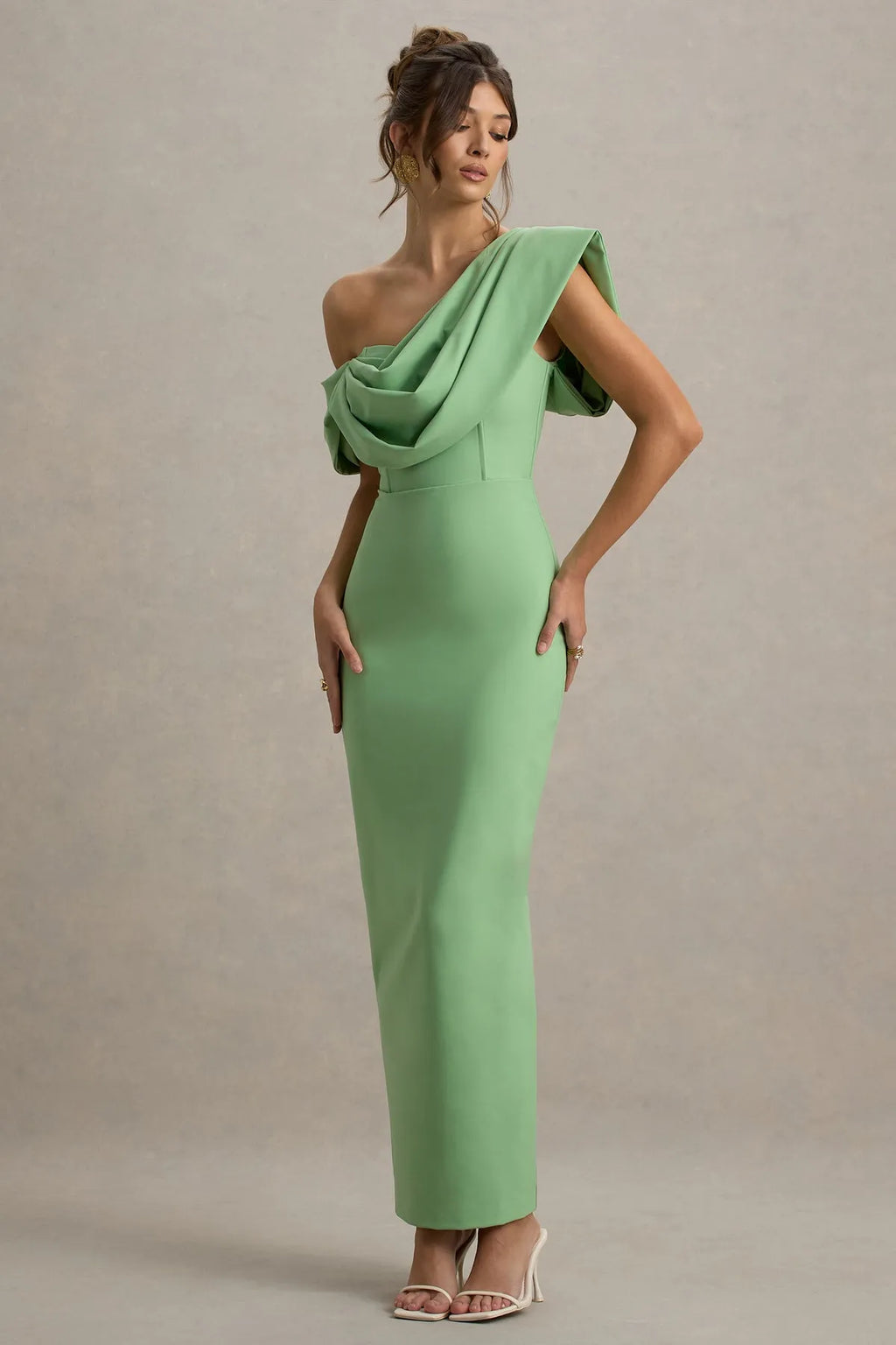 Green Mint One - Shoulder Prom Dress with Draped Ruffle Detail Bodycon Silhouette for Sophisticated Evening Events