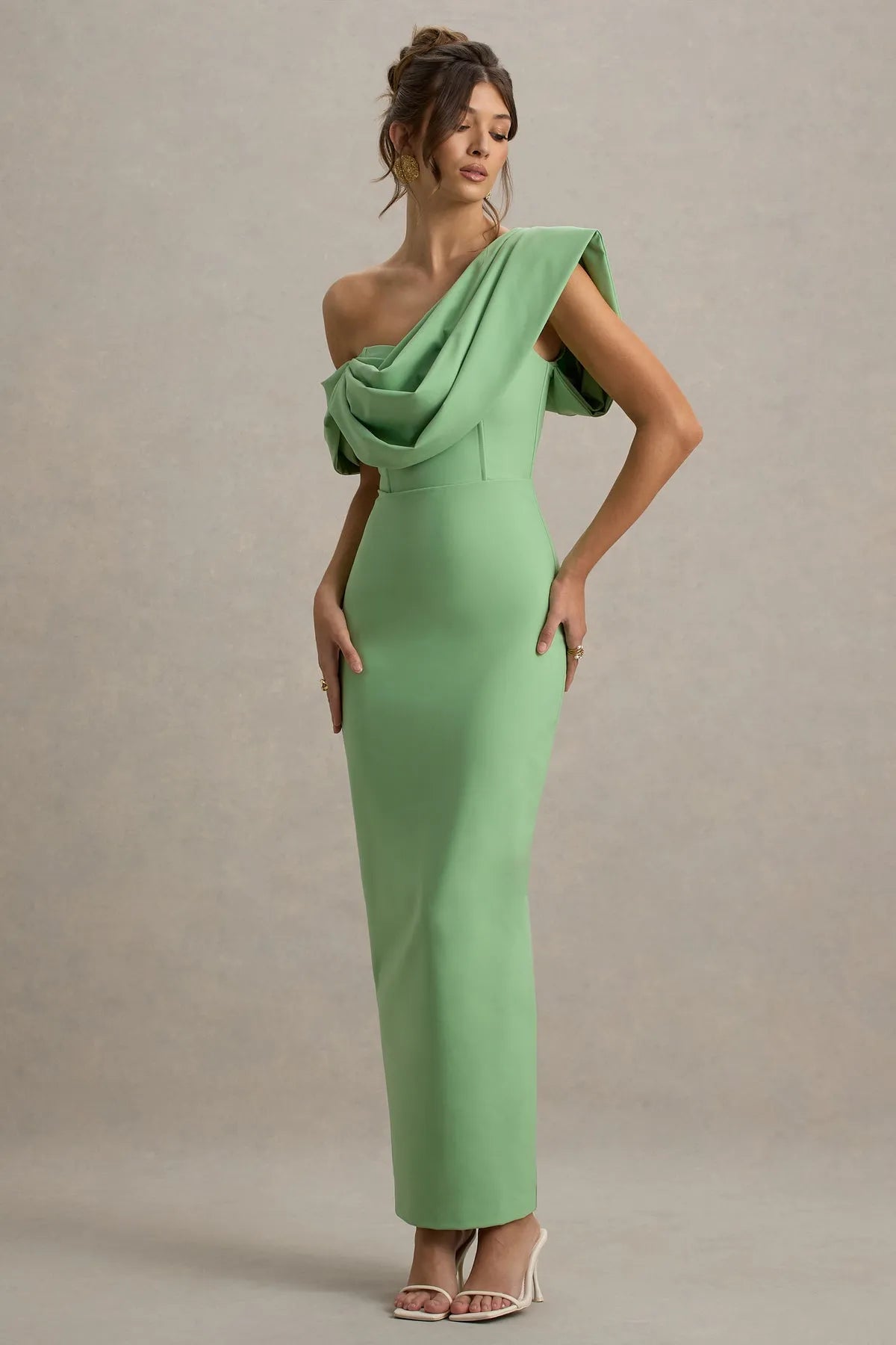 Green Mint One - Shoulder Prom Dress with Draped Ruffle Detail Bodycon Silhouette for Sophisticated Evening Events