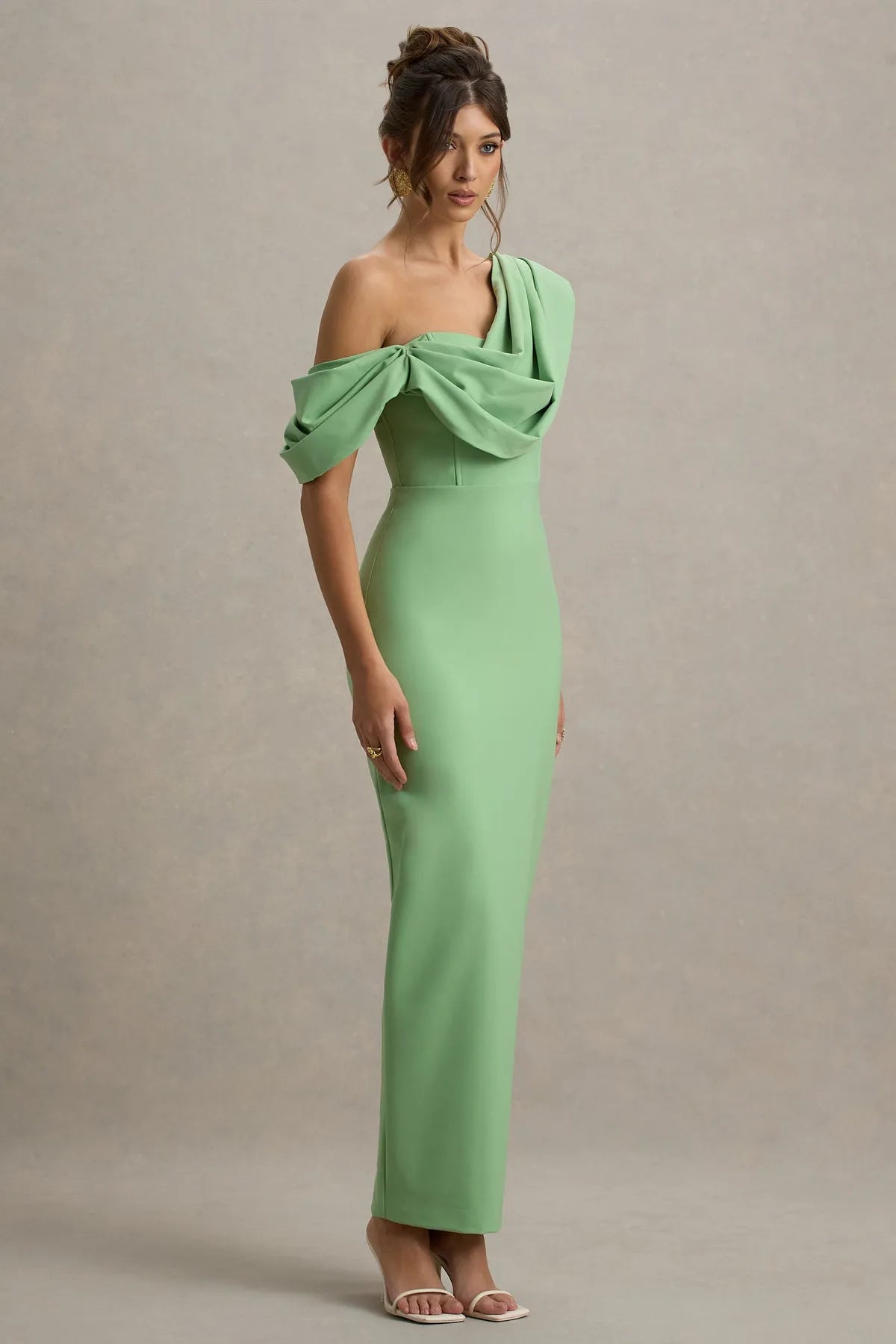 Green Mint One - Shoulder Prom Dress with Draped Ruffle Detail Bodycon Silhouette for Sophisticated Evening Events